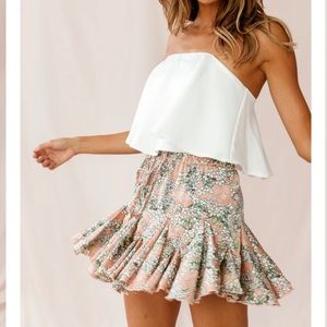 SELFIE LESLIE ROBYN FLOUNCE FLORAL MINI SKIRT MOCHA
